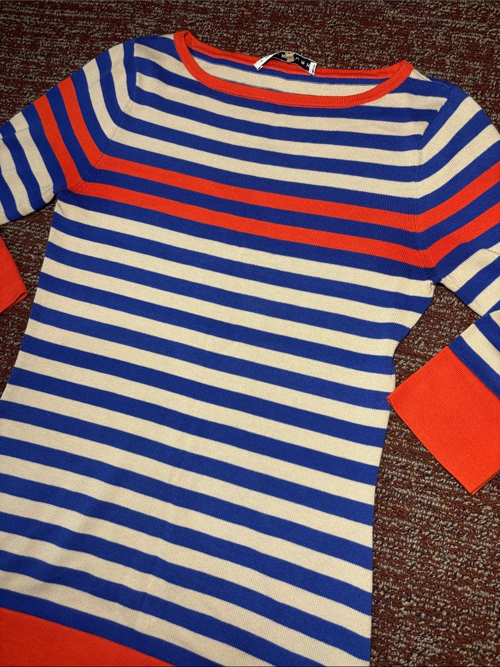Trina‎ Turk tunic sweater nautical strip boat neck preppy knit top 3/4 sleeve